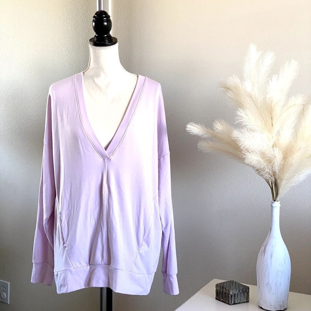 Fabletics | Rosaline V-Neck Long Sleeve Sweat Shirt | Baby Pink | Size: Medium